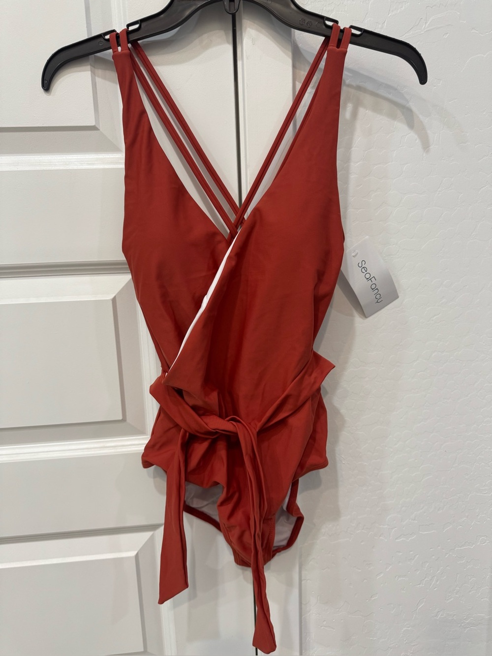 SeaFancy Rust Red Wrap One-Piece Swimsuit with Double Straps